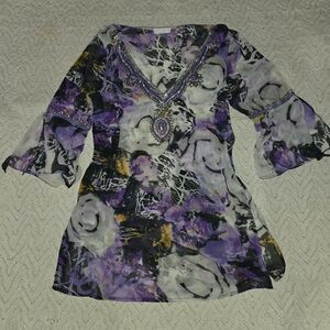 Solitaire Purple and Black Floral Tunic
